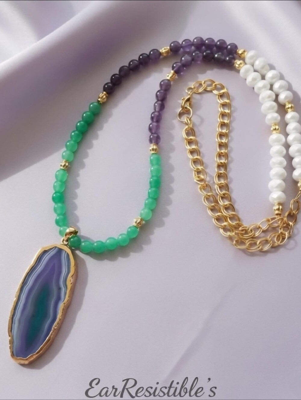 Jade 💚 Amethyst 💜 Gold💛 Long Boho Necklace